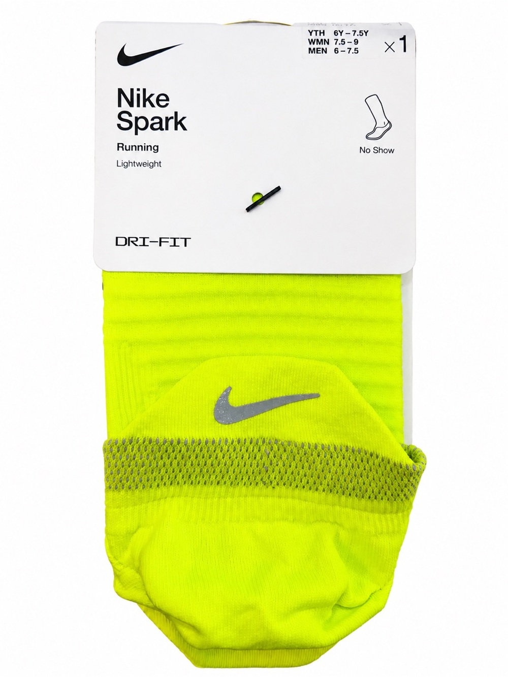 Nike No-Show Running Socks - Neon Yellow with Silver Swoosh